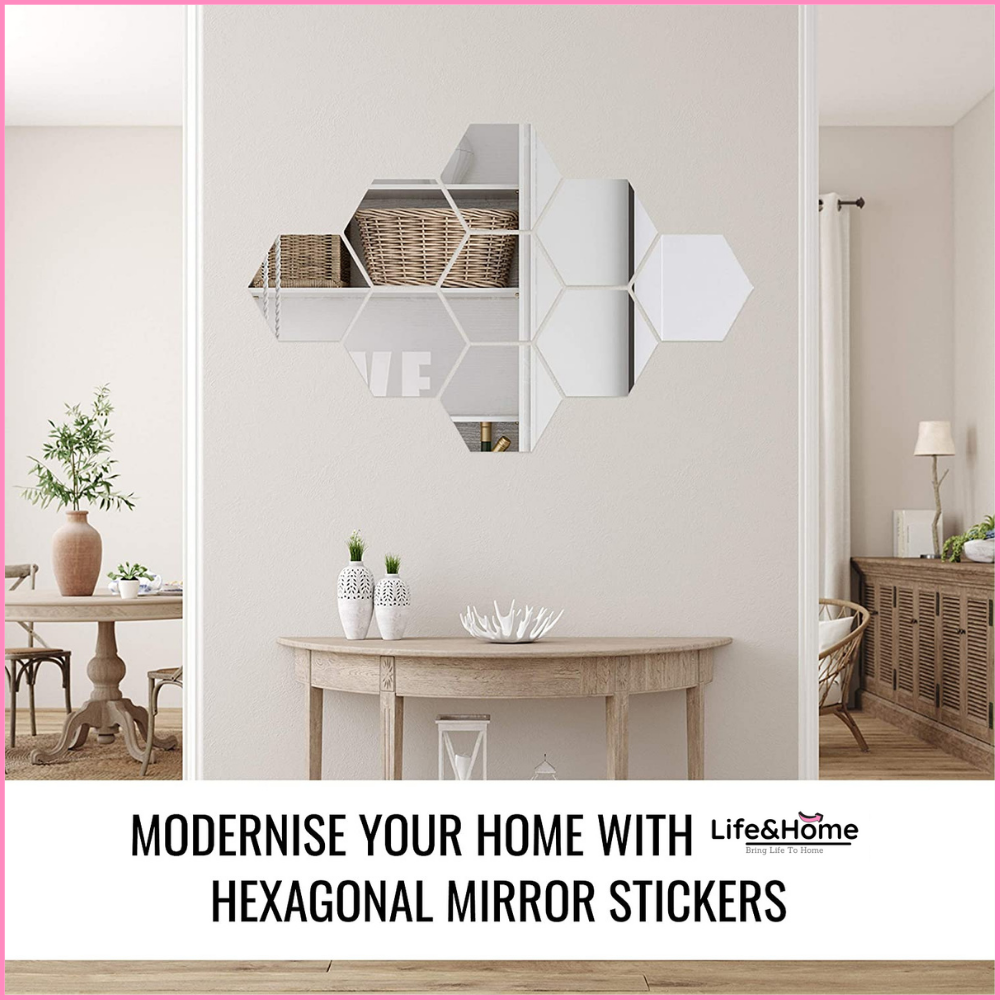 Acrylic 3D Hexagon Mirror Stickers - Silver