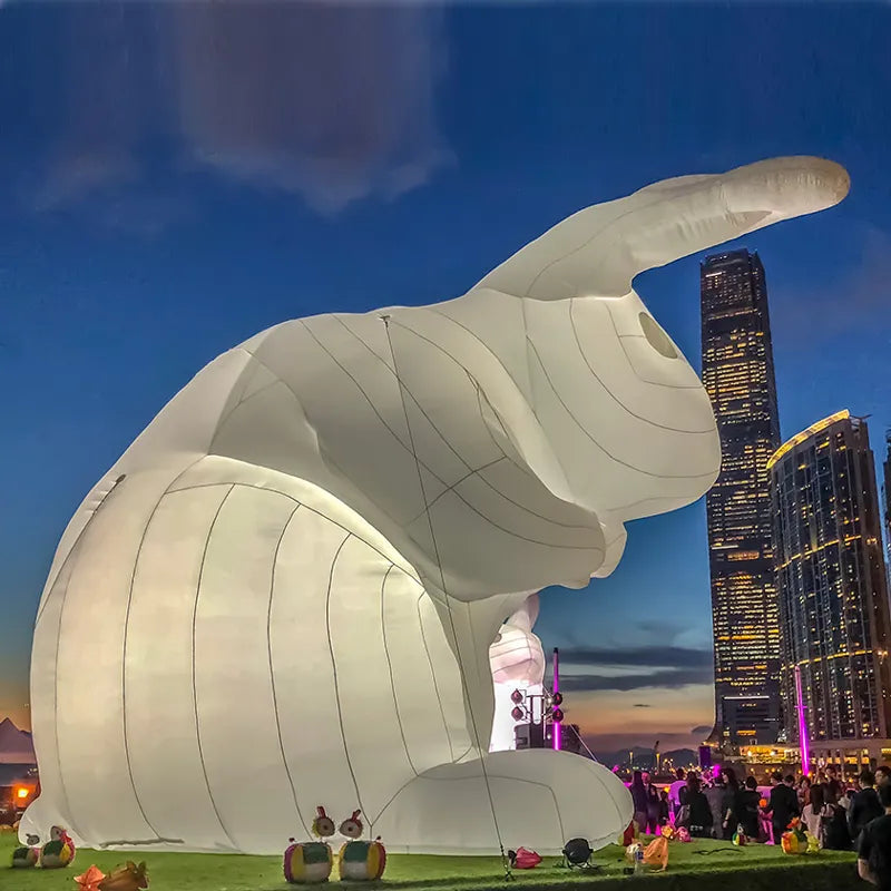 Giant 20ft Inflatable Rabbit Easter Bunny model Invade Public Spaces Around the World with LED light